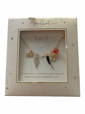 Juilliet “Luck” Semi Precious Cubic Zirconia Silver Plated Necklace 18”+2” Ext